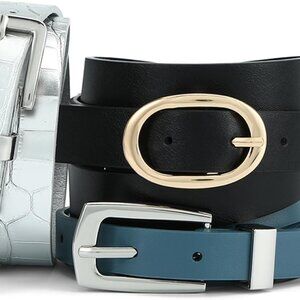 Women Skinny Faux Leather Belts Pack 3 Casual Thin Waist for Jeans Dresses